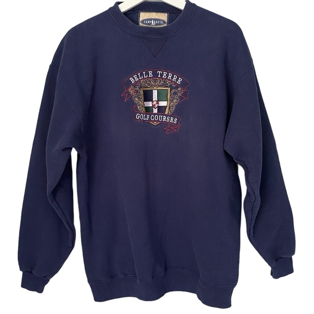 CAMP DAVID Vintage Sweatshirt Belle Terre Golf Courses Navy Blue Men Size L